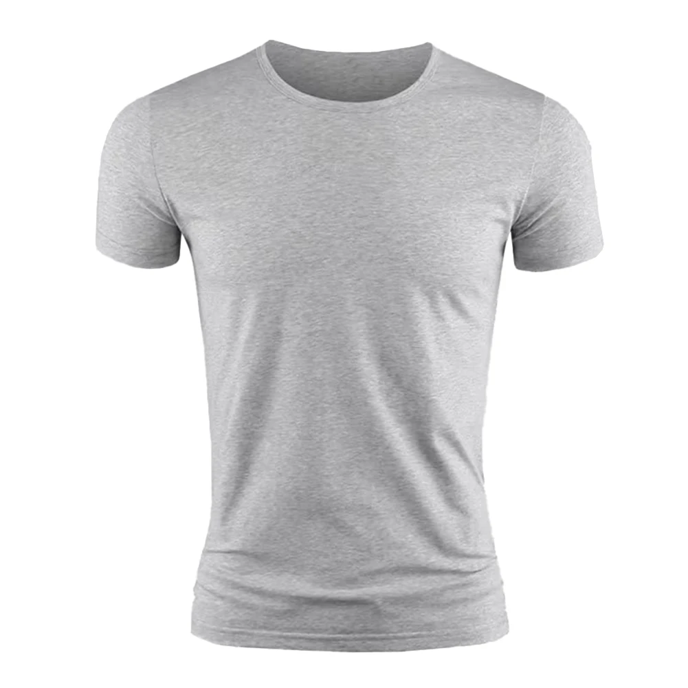 Summer Men\'s Short Sleeve T-Shirt Basic Plain Casual Gym Muscle Crew Neck T-shirts Slim Fit Tops Tee Clothing For Man