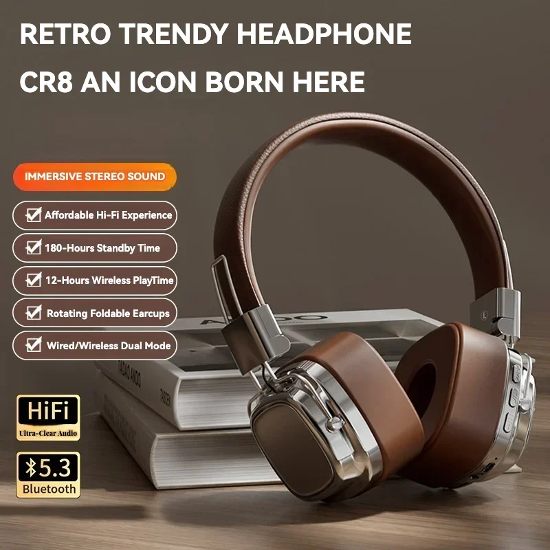 

2024 New Retro Bluetooth 5.3 Headphones Over Ear Wireless Headsets DJ Stereo Hifi Bass Sounds Foldable Headset Gamer Choice