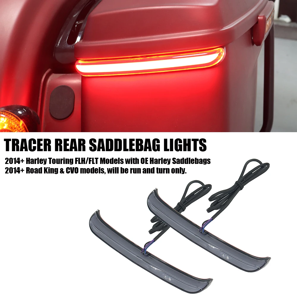 

Motorcycle Red Tracer Rear Saddlebag LED Indicator Run Turn Brake Lights For Harley Touring Road King Street Glide FLHR CVO