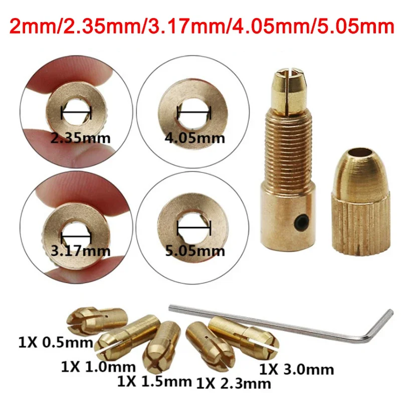 7pcs/set 2.35/3.17/4.05/5.05mm Brass Dremel Collet Mini Drill Chucks For Electric Motor Shaft Drill Bit Tool Drill Chuck Adapter