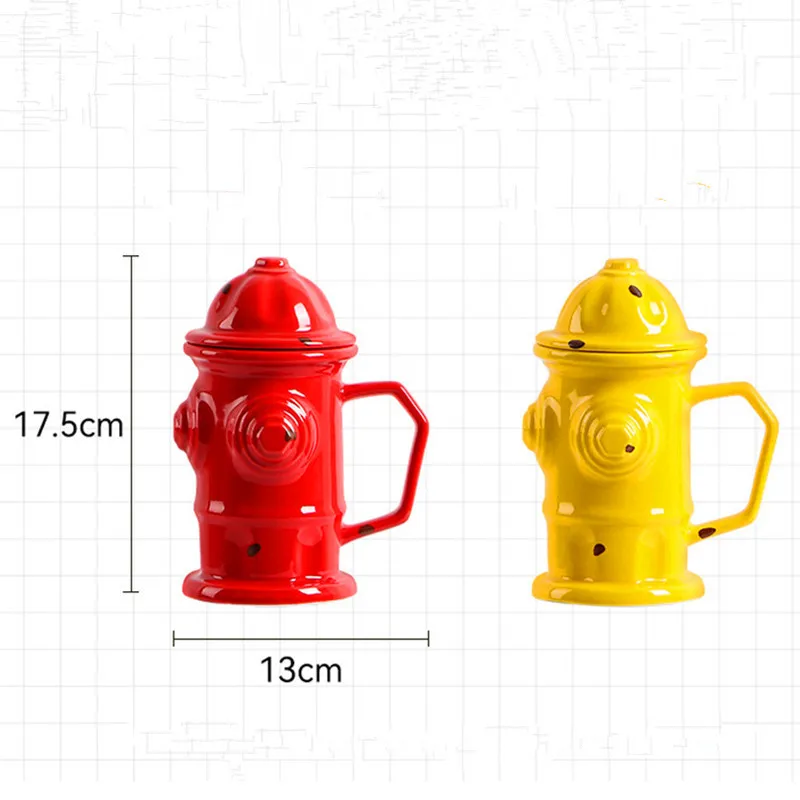 Creative Ceramic Fire Hydrant Cup 3D Novel Water Cup Funny Home Decoration Cup Mug Heat-proof With Lid 400ml For Friend's Gift