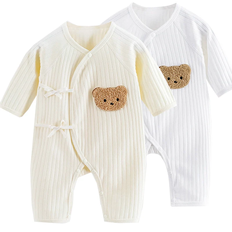 Boys Girls One Piece Outfit 100% Cotton Newborn Baby Long Sleeve Romper Infant Solid Knitting Thin Jumpsuit For Seasons