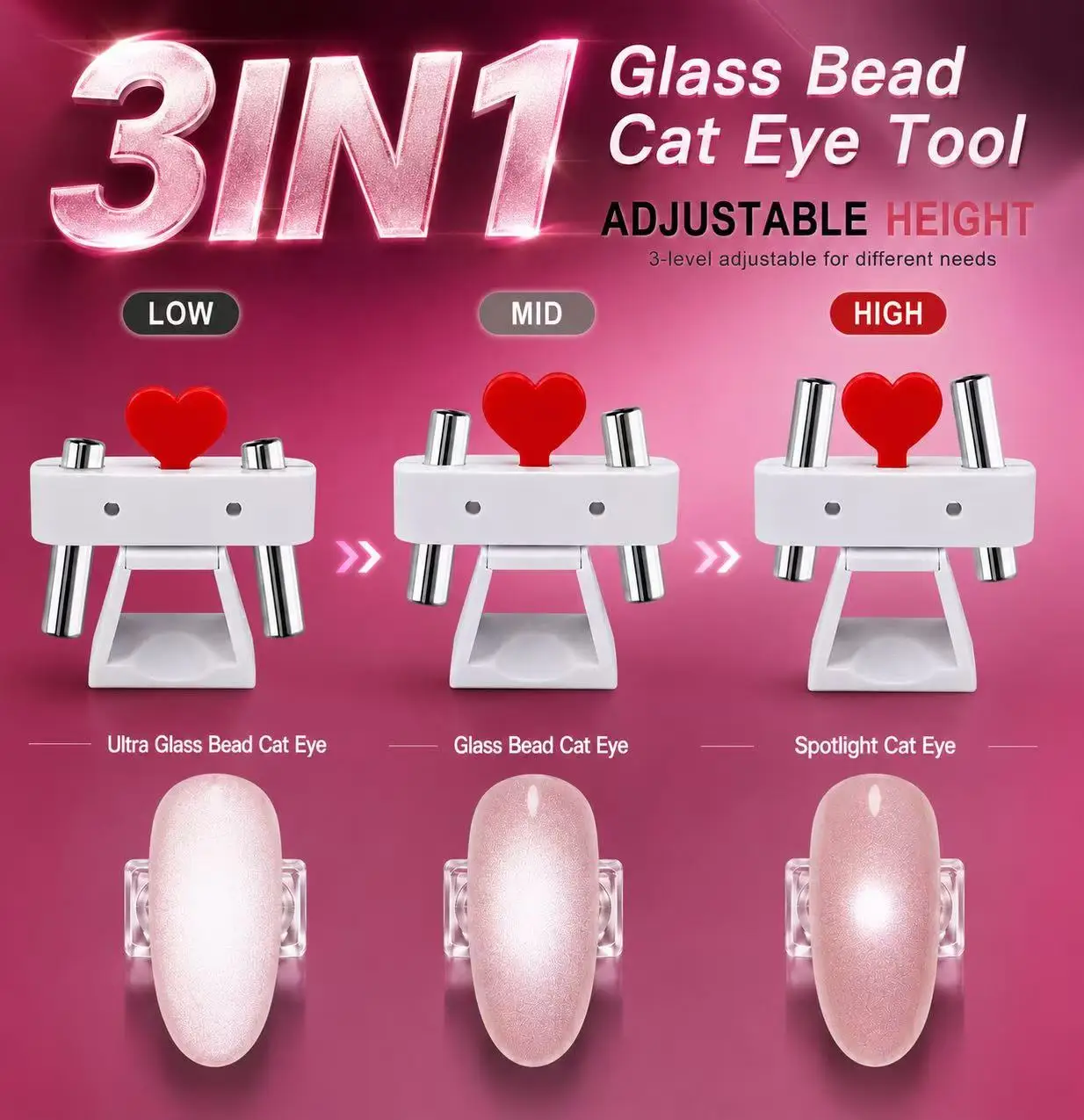 2026 New Top Selling Cat's Eye Gyroscope Cat's Eye Glass Bead Nail Art Tool White&Pink Creative and Powerful Magnet Nail Supplie