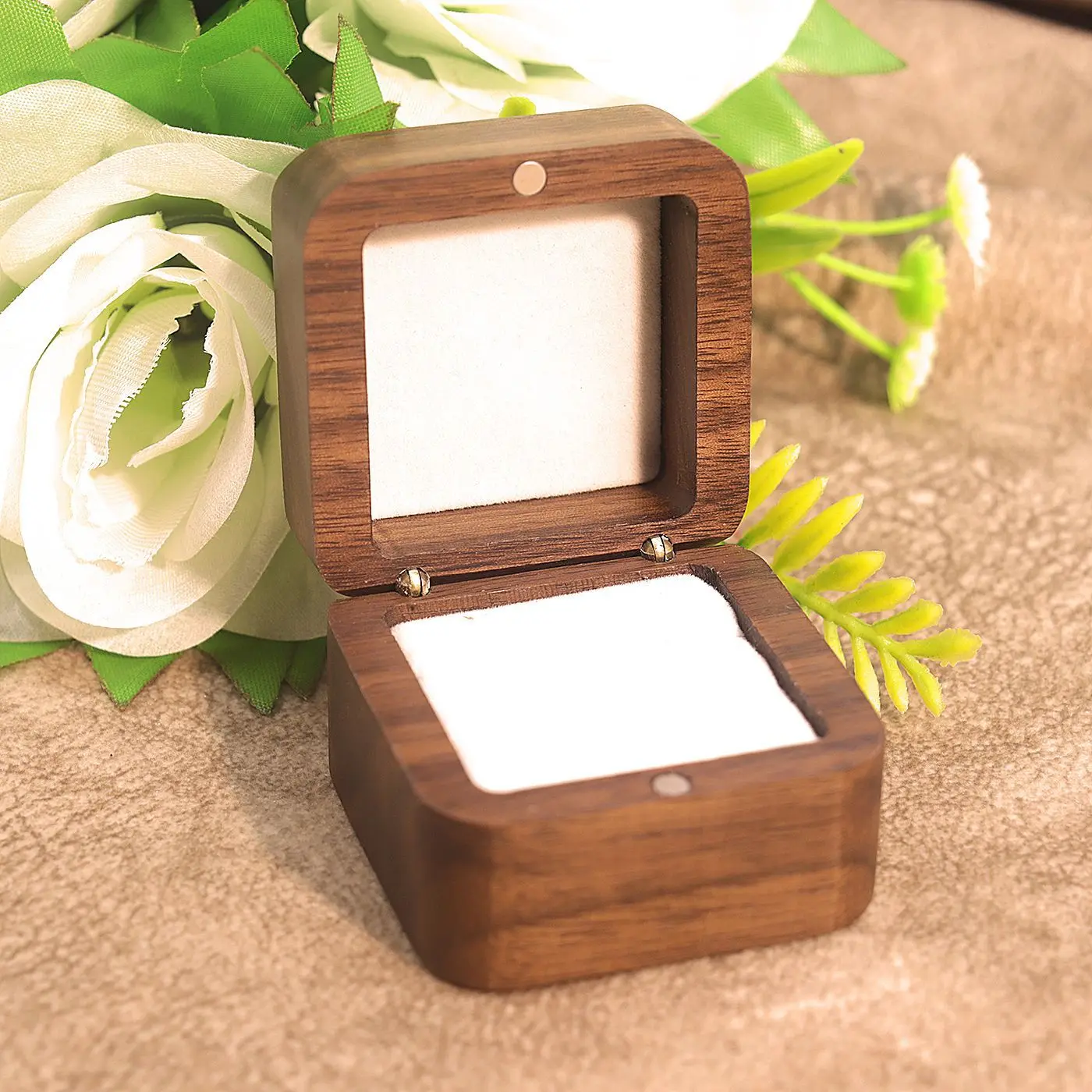 Wooden Ring Box for Wedding Ceremony - Engraved Ring Holder Box for Engagement Proposal Anniversary Valentines Day Gift