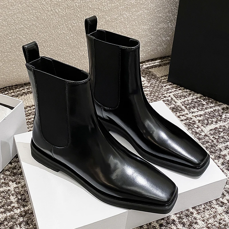 women luxury fashion chelsea boots brand designer square toe shoes party nightclub dress cowboy genuine leather boot ankle botas