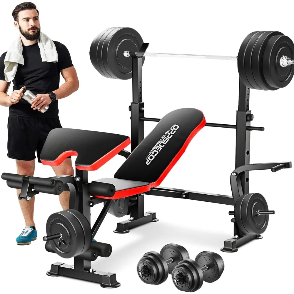 

6 in 1 660lbs Weight Bench Set with Squat Rack, Bench Press Set with Barbell Rack, Adjustable Incline Strength Training Workout