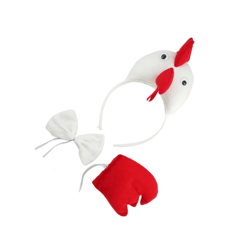 3PCS Halloween Rooster Costumes Costume Rooster Headbands Tail and Bowtie Halloween Chicken Dress Up for Kid Birthday