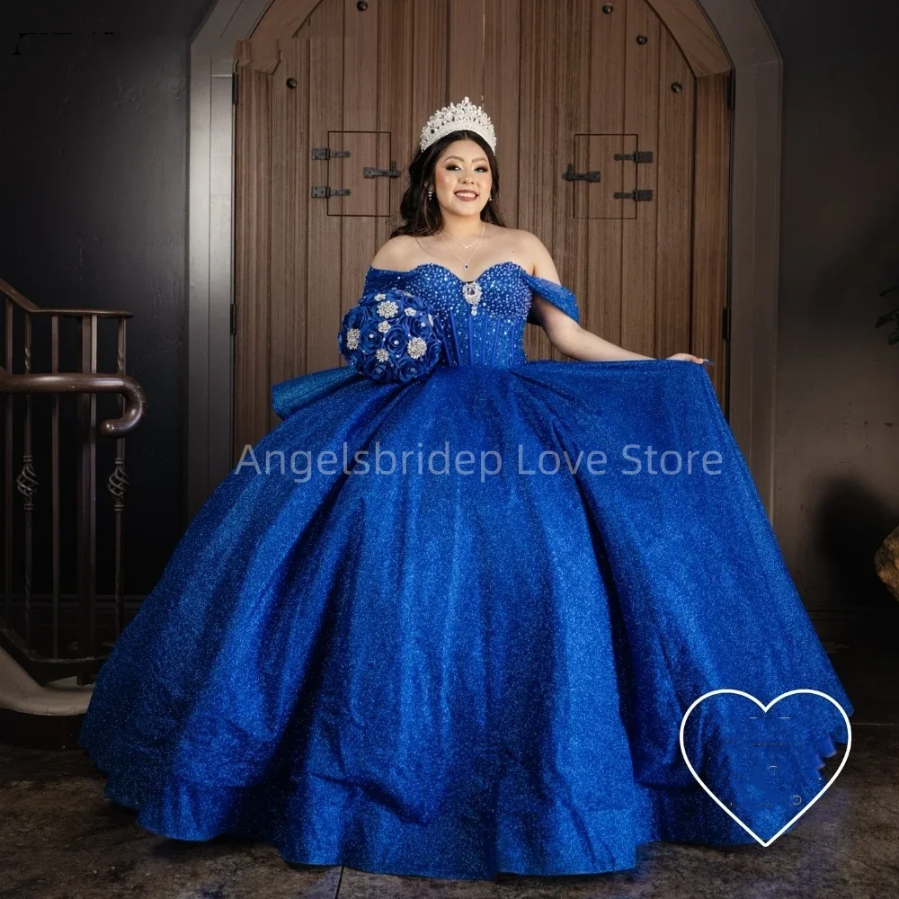 Angelsbridep Bling Royal Blue Ball Gown 15 Year Old Quinceanera Dresses Princess Birthday Prom Party Dress Vestidos De Fiesta