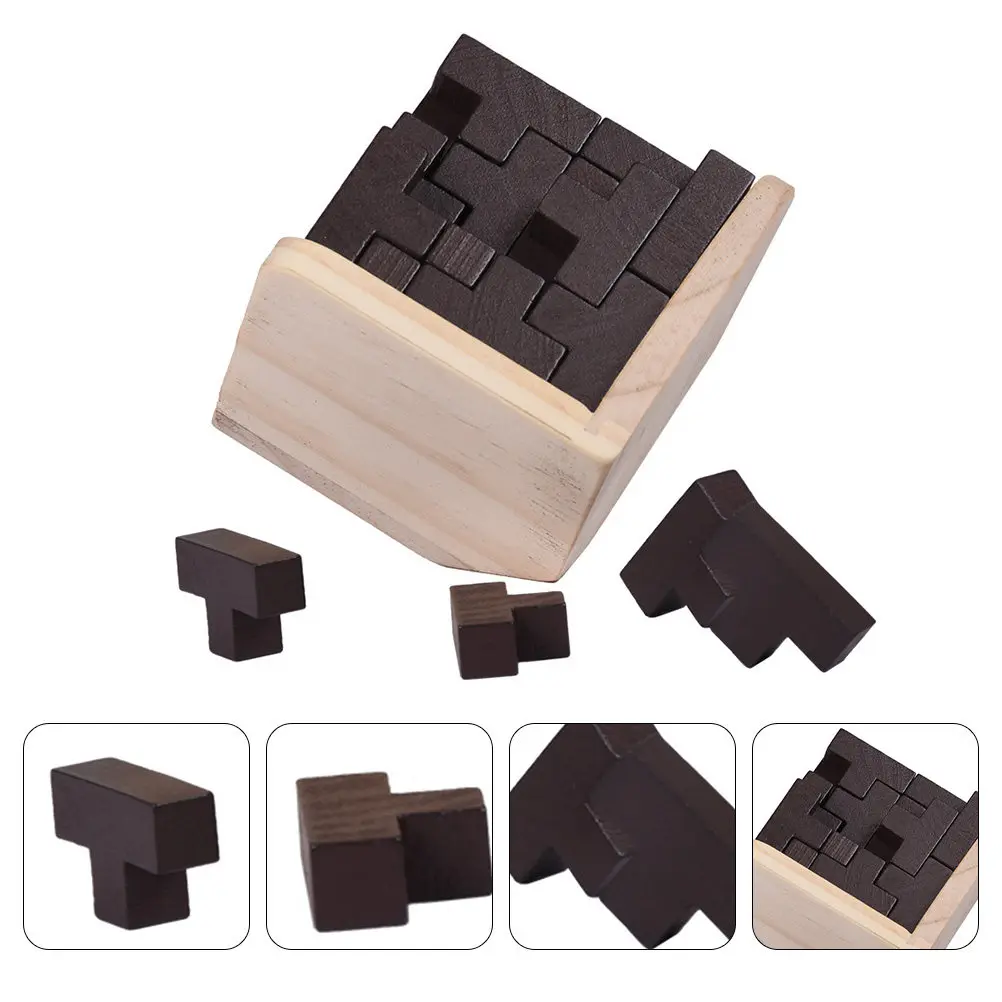 

T Shaped Wooden Cube Brain Teaser for Children Teens Elderly Stress Relief Imagination Development