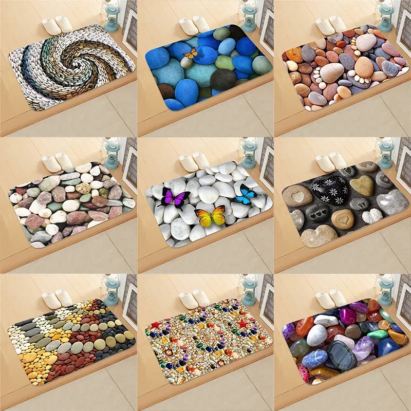 Colour Stone Pattern Bedroom Anti-Slip Shop Home Decor Doormat Kitchen Bath Soft Entrance Door Mat Coral Velvet Soft Carpet Rug