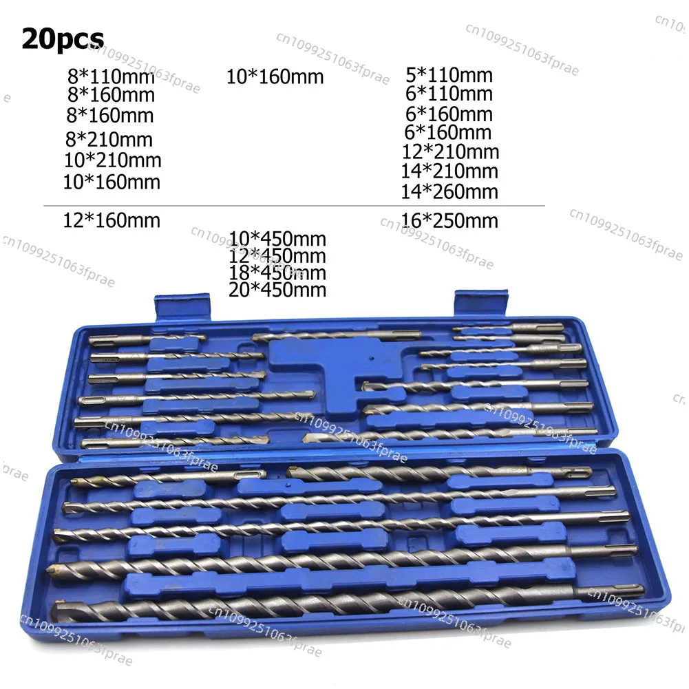 Electric hammer drill bit set, electric hammer drill bit round handle chisel plastic box set 17PCS drill bit set