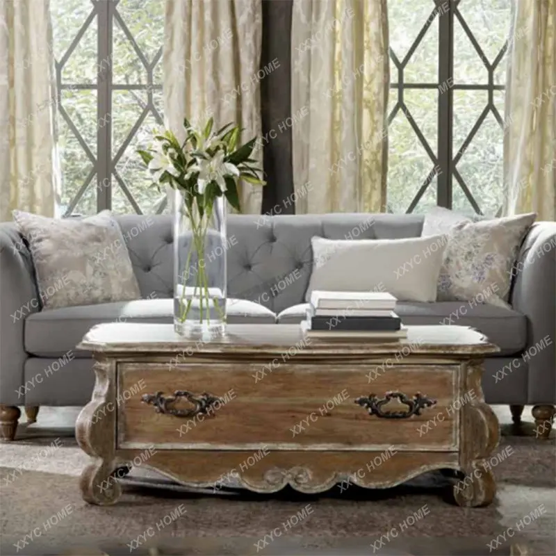 XX country solid wood coffee table retro old rectangular coffee table