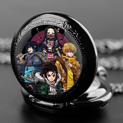 Demon Slayer Design Glass Dome Quartz Pocket Watch With Durable Chain Arabic Numeral Dial For Men And Women Creative Gifts