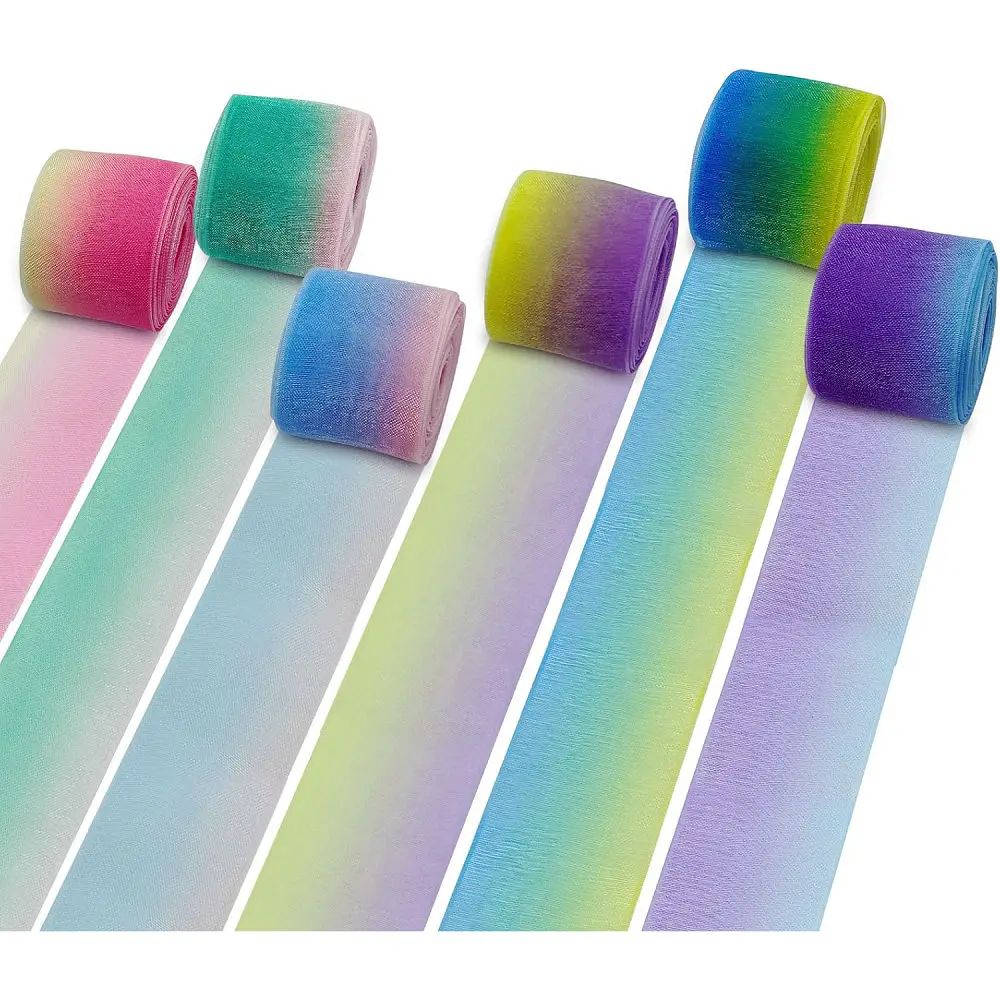 

5 Meters Organza Chiffon Rainbow Ribbons Sheer Chiffon Tape For Gift Wrapping DIY Crafts Christmas Wedding HairBow Decoration