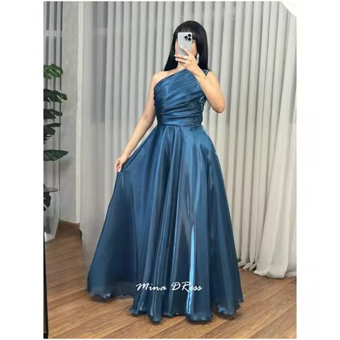 Mina Customized Slant Shoulder Arabic Evening Dress Luxury Party Dress Folds. Sleeveless Elegant Formal Women's Dresses Woman
