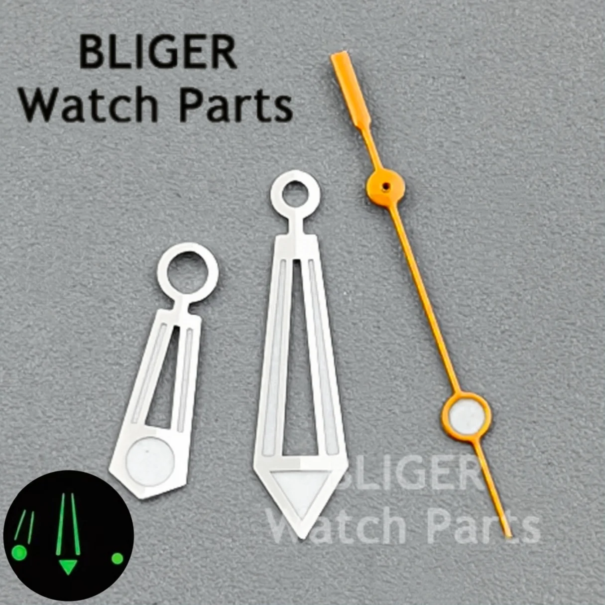 BLIGER Skeleton Silver Blue Gun Watch Hands Green Luminous Orange Second Hand Fit NH35 NH36 NH39 ETA2824 PT5000 Mingzhu Movement