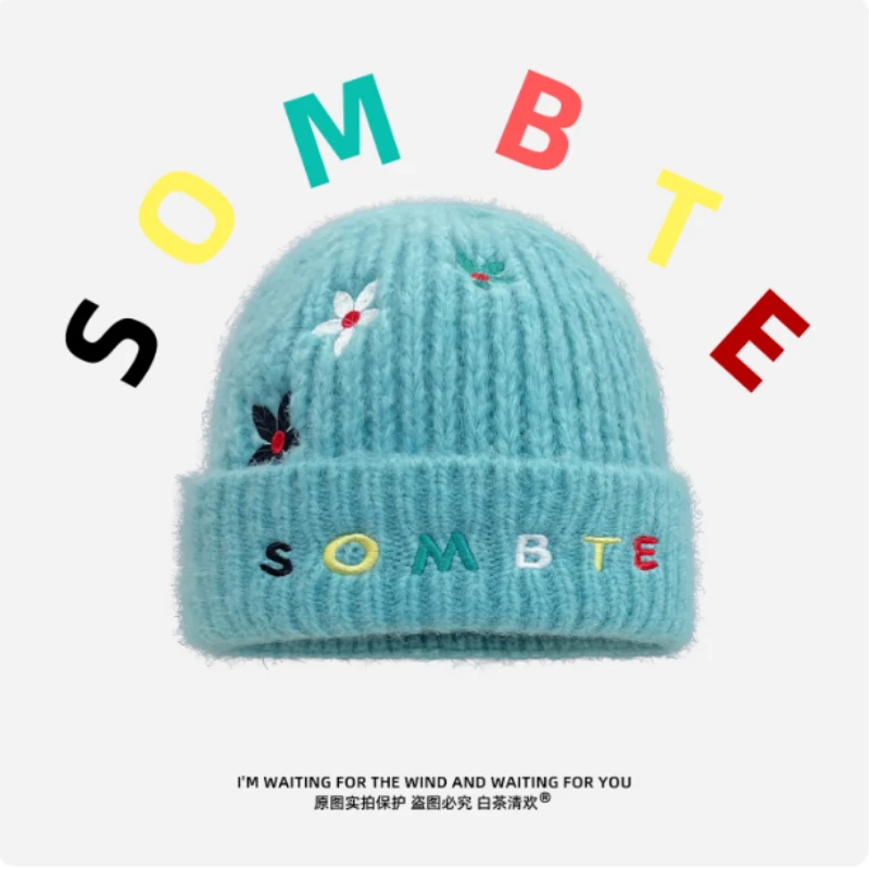 جديد المتخصصة إلكتروني زهرة التطريز البلوز محبوك قبعة للرجال والنساء الخريف والشتاء الاتجاه الشارع الدافئة الجمجمة قبعة قبعات