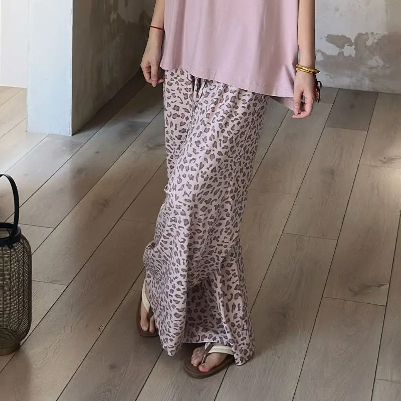 Spring, Autumn and Summer Thin Wide-leg Trousers Straight Leopard Print Home Trousers