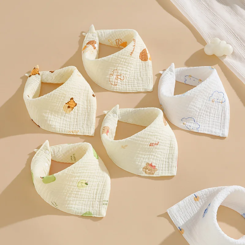 

Newborn Triangle Scarf Cartoon Print Baby Bib Cotton Gauze Absorbent Kids Saliva Towel Children Feeding Bandana Infant Apron Bib