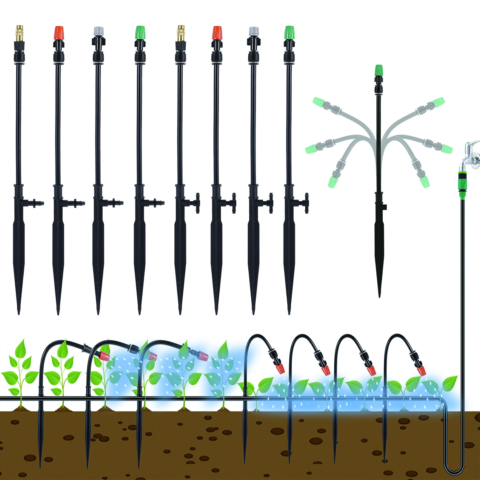 5 Set Free-Bend Misting Nozzle Kit with Brackets Omnidirectional Fogging Sprinkler Cooling Irrigation Landscaping Sprayer