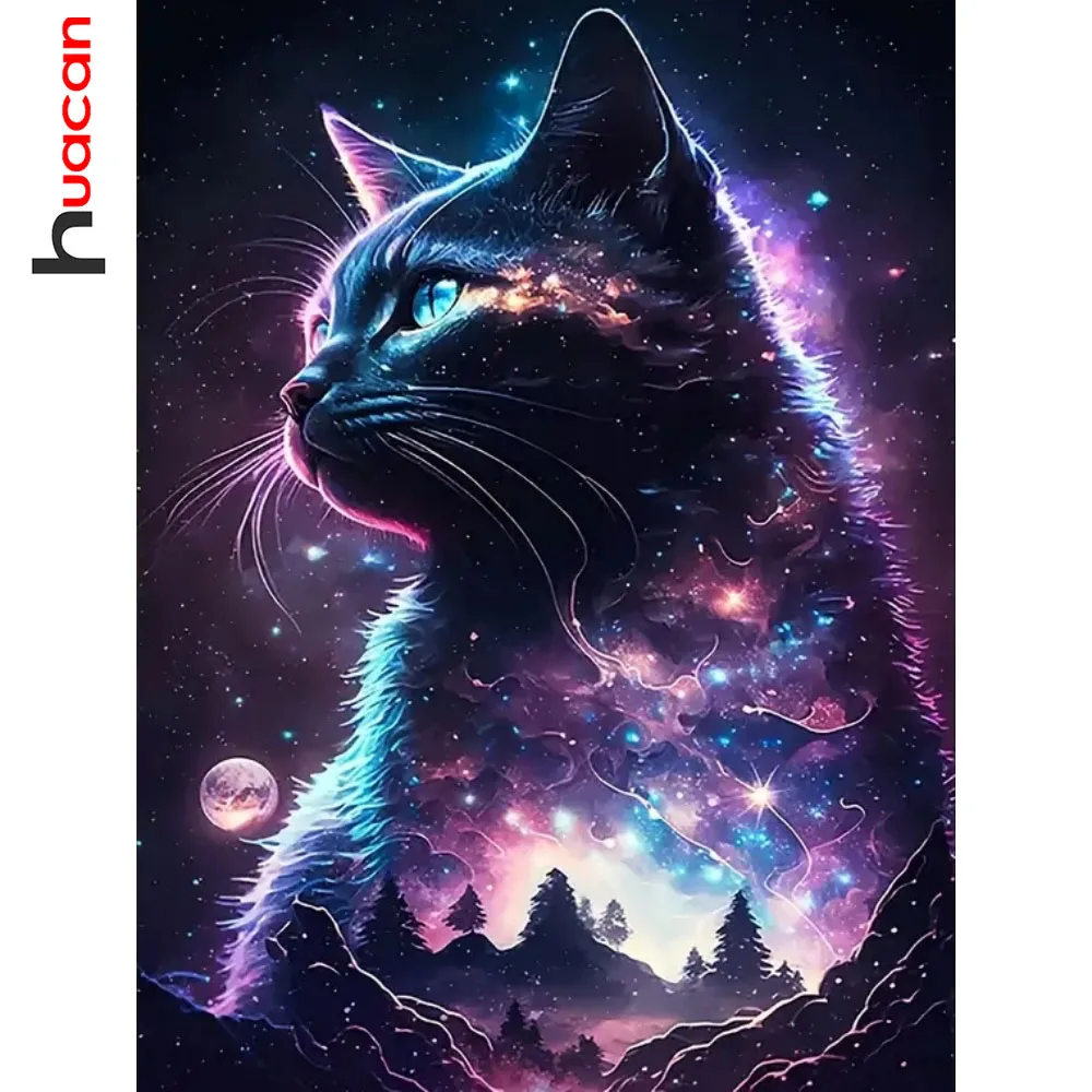 Huacan 5D-Diamantgemälde, Katze, voller Bohrer, Mosaik, Stickerei, Tierbild aus Strasssteinen, Wohnzimmer-Dekoration