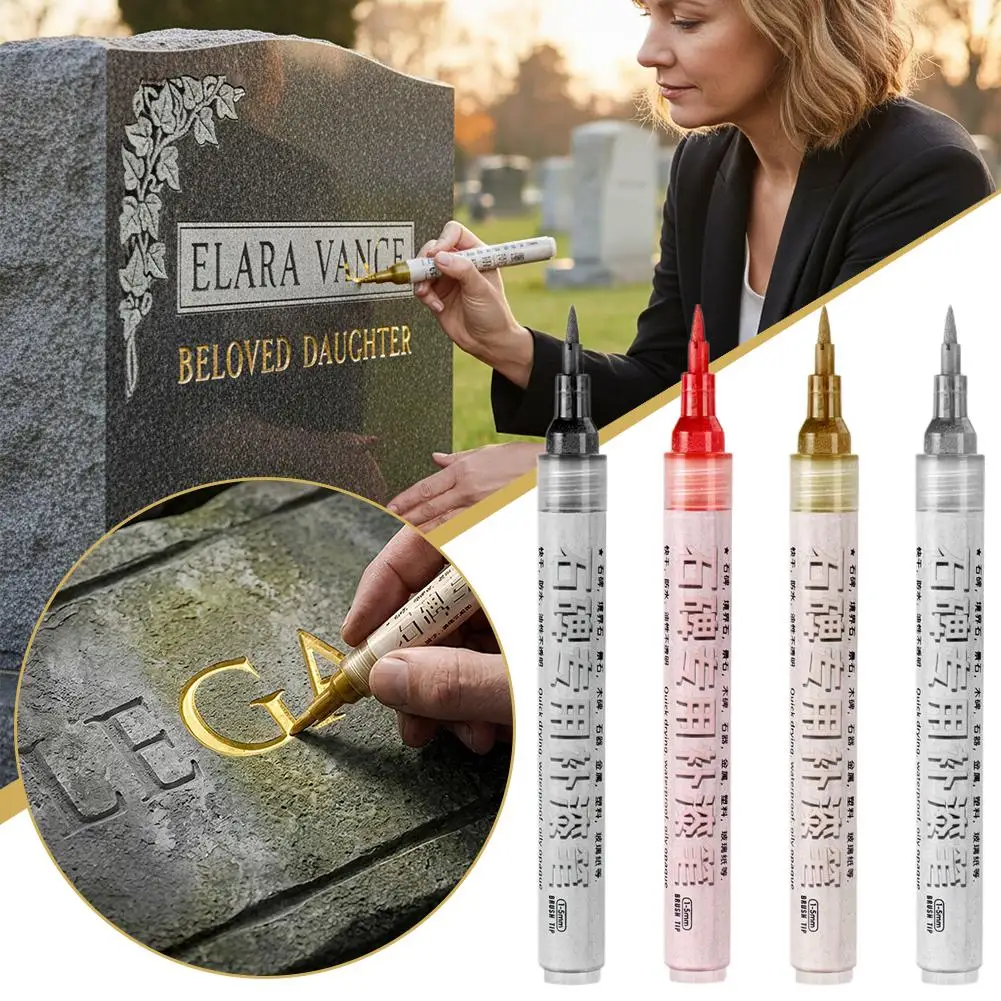 

Waterproof Stone Inscription Paint Pen Permanent Oil Based Tombstone Marker Fade Resistant Outdoor Ceramic Rock Repair Pen