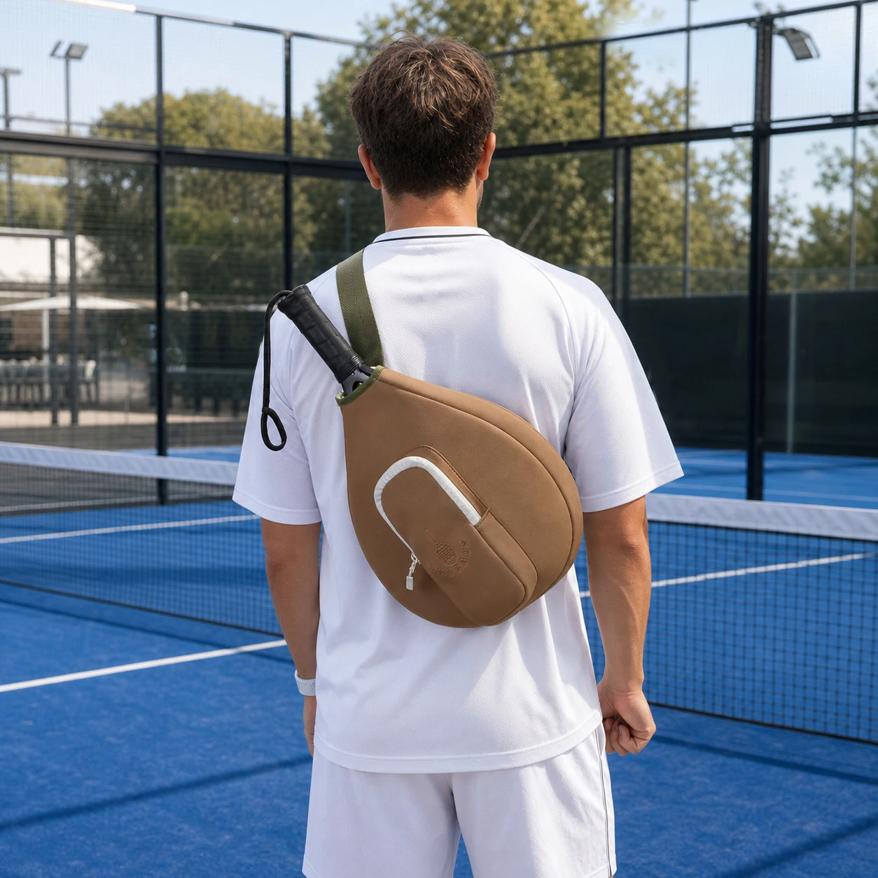 Tourbon Pickleball Paddle Shoulder Bag Sports Padel Racket Crossbody Bag Neoprene Light Weight Adjustable Strap Khaki Outdoors