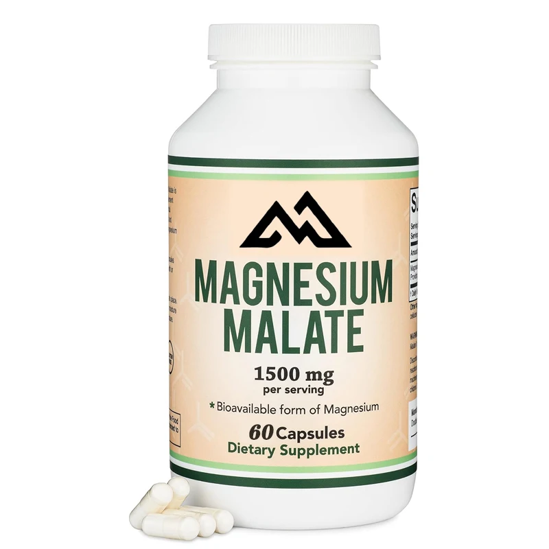 Magnesium malate capsules, 60 capsules, 1500mg (magnesium bonded to malic acid), vegetarian friendly, gluten free