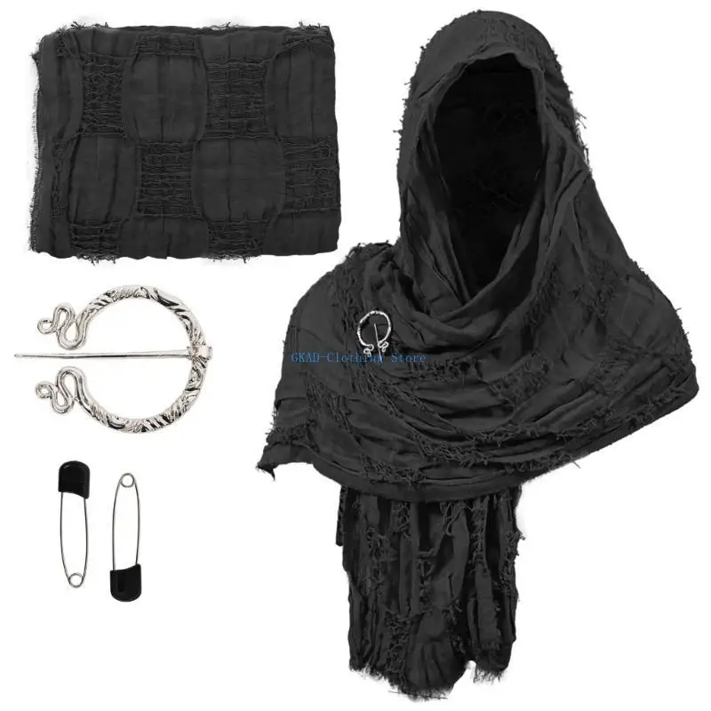 

N0PE плащ на Хэллоуин, шаль, дышащий шарф с потертыми краями, волшебный шарф с брошью, историческая реконструкция, реквизит для