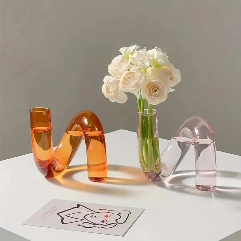 Nordic Irregular Glass Vase |   Modern Transparent Centerpiece for Dining/Living Room, Creative Pedestal Home Decor