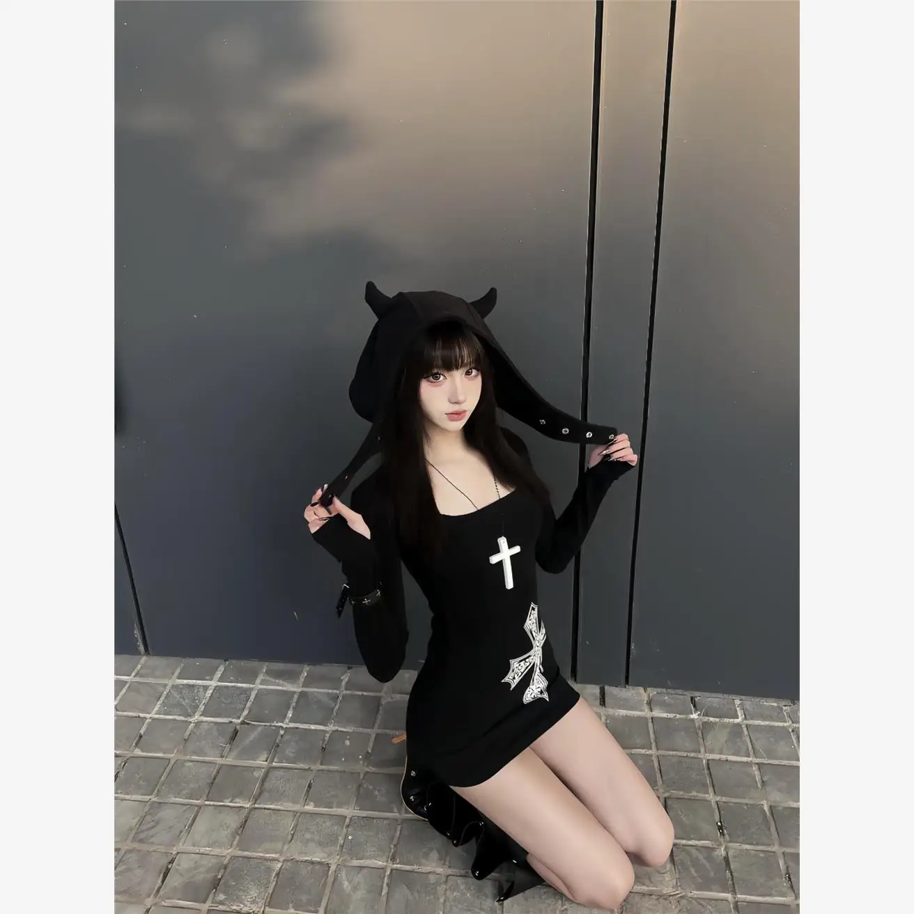 Retro Amerikaanse Lange Sve T-shirt Dames Lente Zomer Nieuwe Bla Cross Print Base irt Sexy Slim Fit Top Cool Sle Pure C...