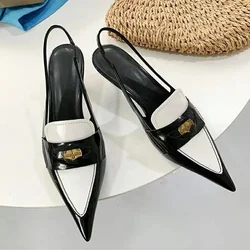 2024 Women High Heel Shoes Low Heels Metal Decor Mixed Colors Sandals Designer Brand Retro Shoes for Female