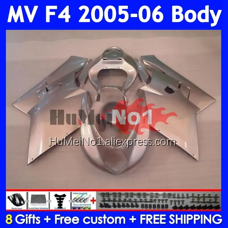 Body For Agusta MV F4 R312 750S 1000 R 750 1000CC 310No.33 1000R 312 1078 1+1 MA MV F4 2005 2006 05 06 Fairing Glossy silver Kit