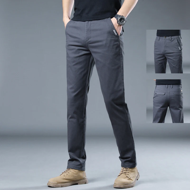 Casual Men\'s 98%Cotton Gray Khaki Work Wear Pants Korean Male Y2k Brand Clothing Jogger Cargo Trousers Plus Size Business Pants