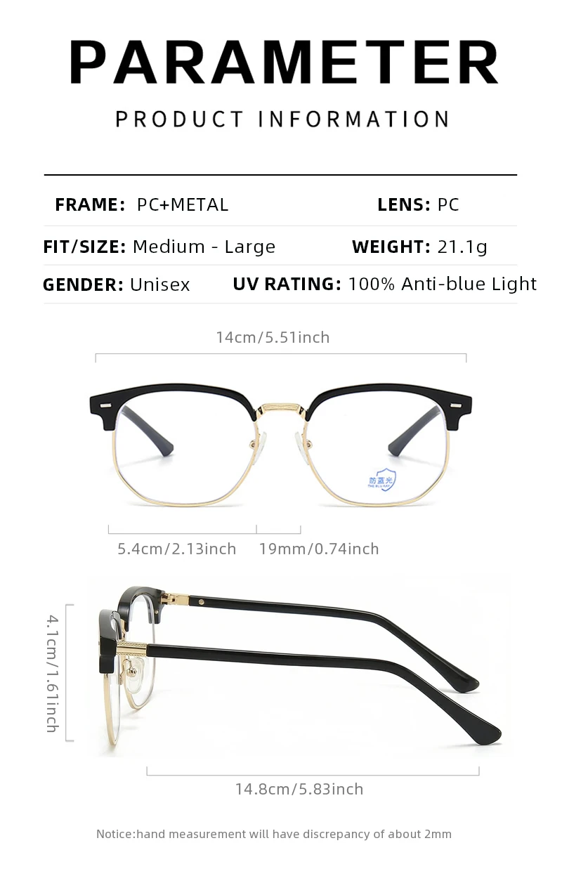 Leichte Augenbrauen-Anti-Blaulicht-Brille für Herren und Damen, klassische blaue Licht-blockierende Brille, modische Computer-Brille – Detail 10