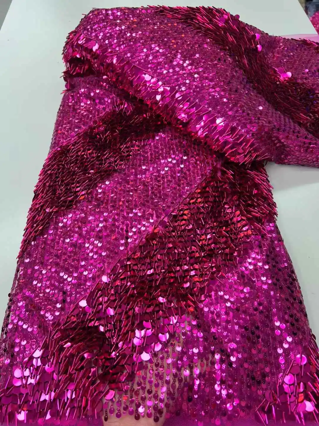 

African Nigerian Heavy Groom Lace Fabric French Sequins Mesh Net Lace Fabrics 2025 High Quality Lace Wedding Party Dress Sewing