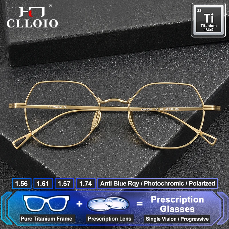 

CLLOIO Pure Titanium Ultralight Anti Blue Light Prescription Glasses Men Women Retro Handcrafted Progressive Computer Eyeglasses
