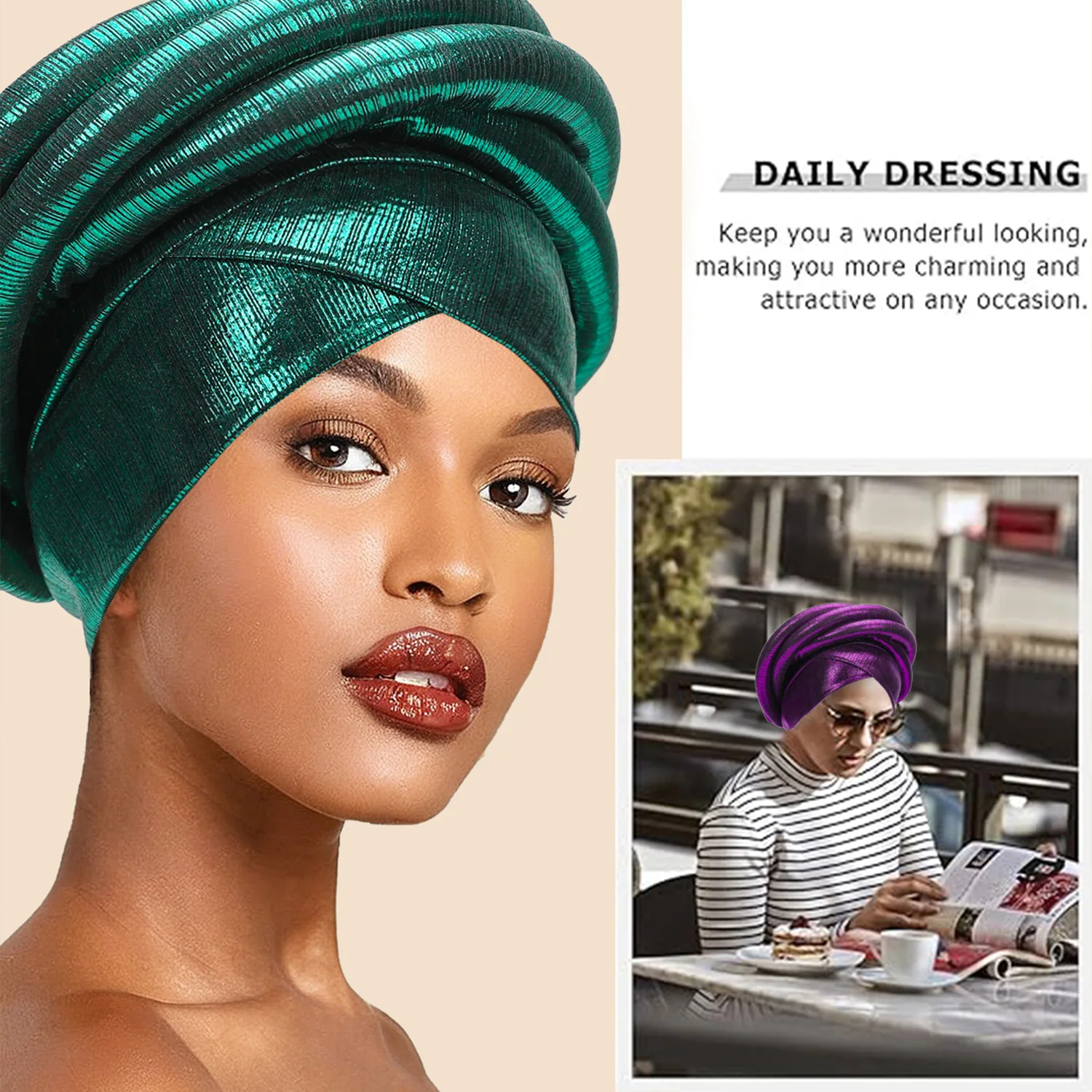 Shining African Women Turban Cap Elastic Twisted Braid Headtie Auto Gele Female Head Wraps Wedding Party Headpiece Bonnet - view 4