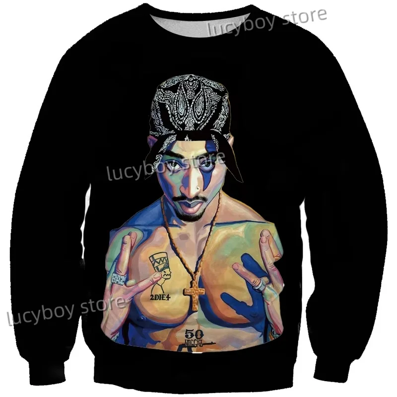 Rapper Rock Singer Tupac 3d Print Sweatshirt Long Sleeve Tops Oversize O-Neck Pullover Casual Male Sweatshirt Youth  Sweatshirt