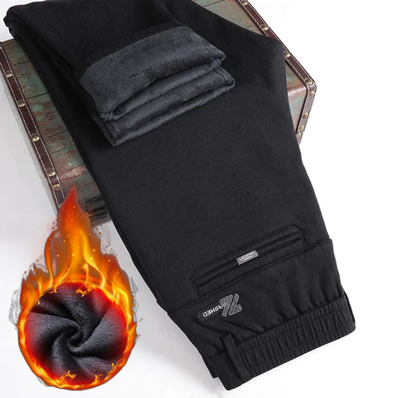 

2025 New Men Winter Warm Slim Fit Suit Pants Male Fleece Lined Thickened Blazer Pants Ankle Length Cropped Elasticity Trousers