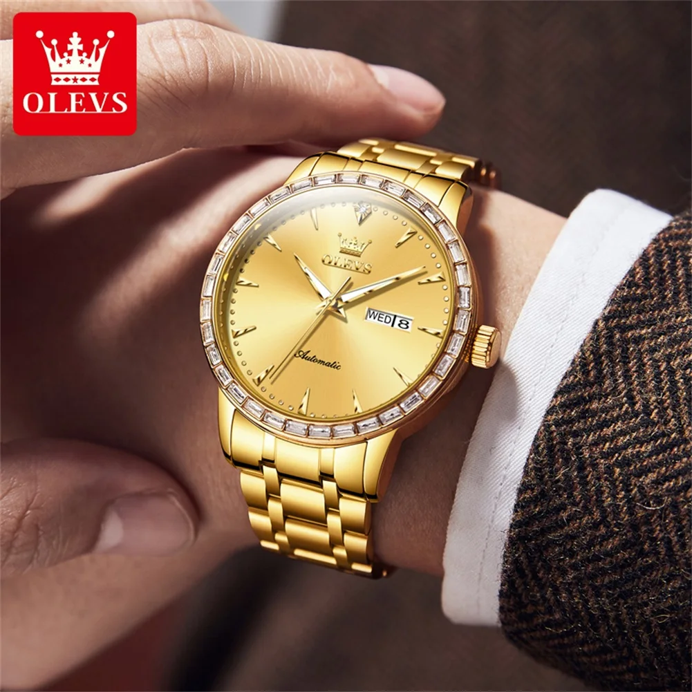 OLEVS 7019 Men's Watches Minimalist Light Luxury Diamond Bezel Dual Calendar Window Waterproof Mechanical Watches for Man