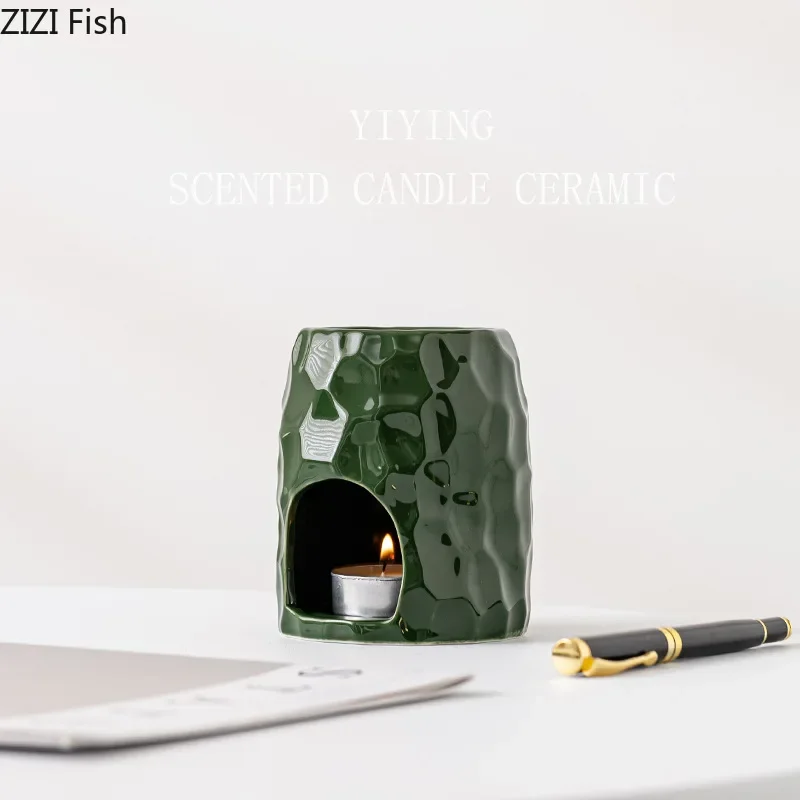 Honeycomb Texture Candle Holders 2 Pcs Desk Decoration Minimalism Ceramic Candlestick Wax Melt Burner Home Aroma Container