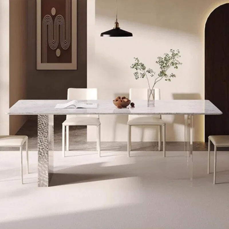 Italian minimalist rock slab suspension dining table transparent acrylic stainless steel water ripple small apartment