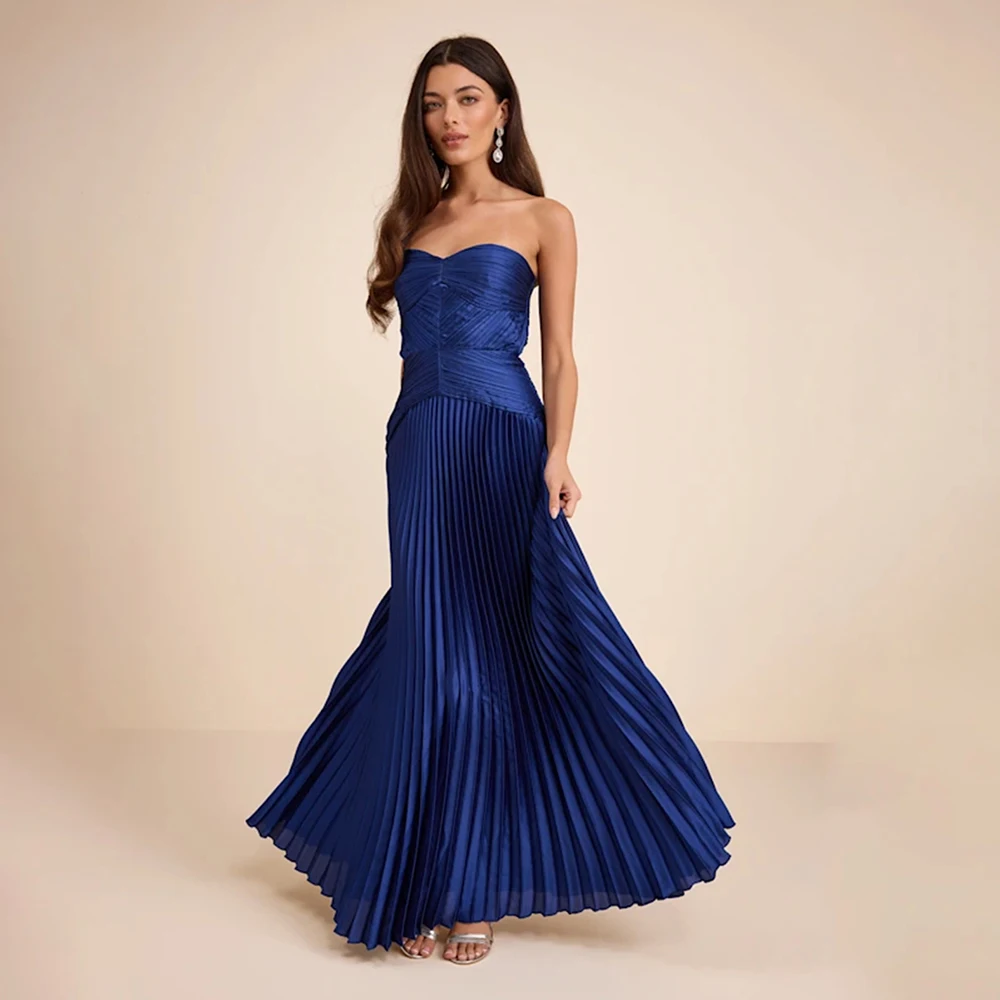 

Women's Formal Evening Gowns Strapless Pleated A-Line Evening Dress Prom Gown Bridesmaid Celebrity Red Carpet Vestidos De Noche