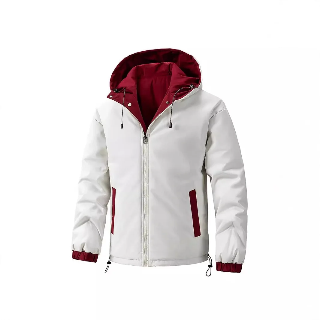 2025 Winter Man Down Jacket Cold-proof Contrast Color Two-sided Male Hooded Outerwear Long Sleeve Zipper Versatile Men Coat