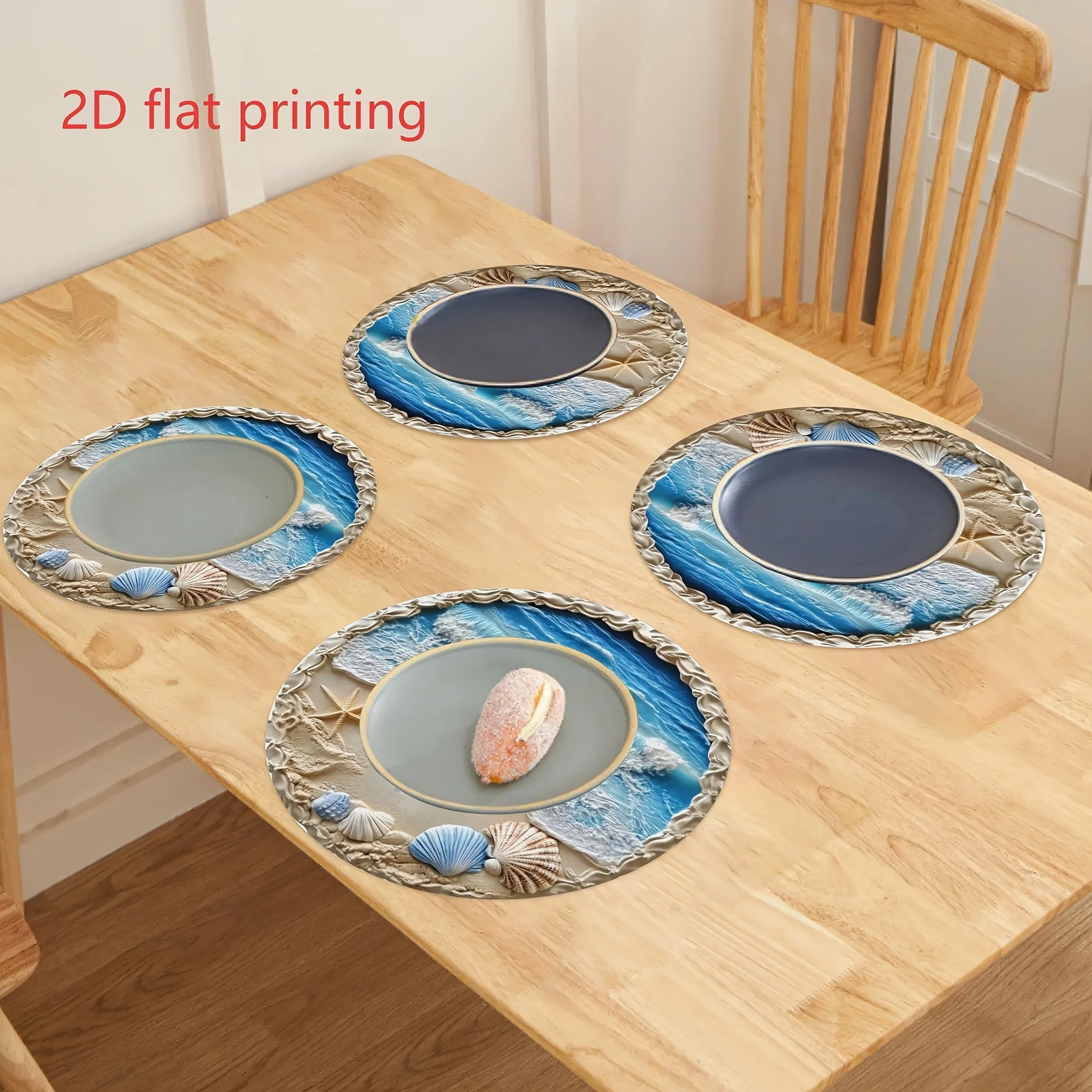 VIKAMA Seaside Resort Wave-Patterned Placemat Beach Shells Starfish Design Waterproof Oil-Resistant Home Dining Table Decor view 3