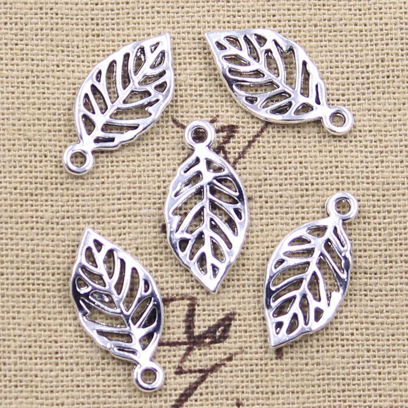 50pcs Charms Curved Leaf 22x10mm Antique Silver Color Pendants DIY Crafts Making Findings Handmade Tibetan Jewelry