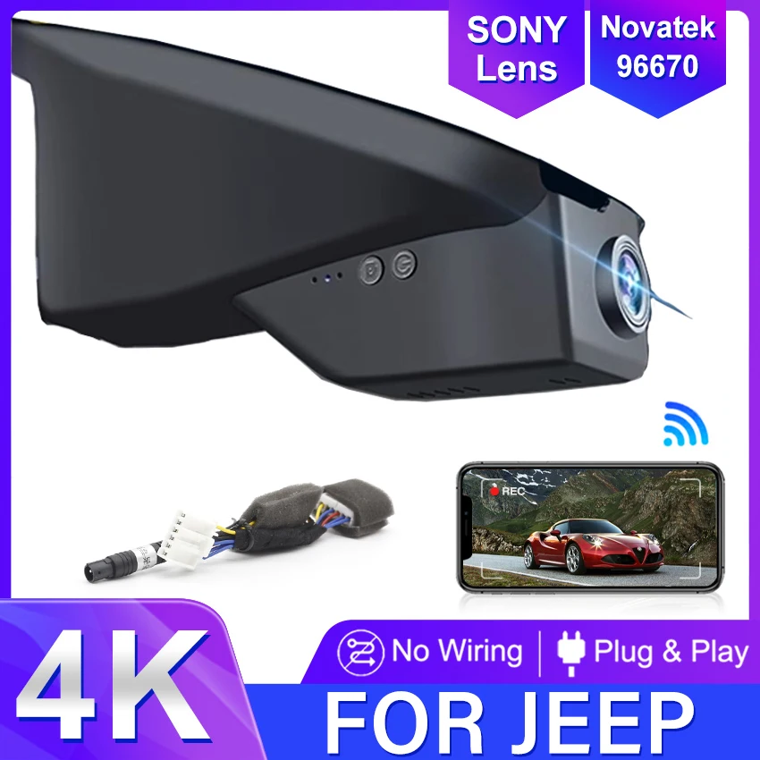 Kamera samochodowa do Jeep Compass (2. generacji) 2018 2019 2020 2021 2022 2023 2024 2025, rejestrator jazdy z połączeniem WIFI i sterowaniem przez aplikację, kamera samochodowa