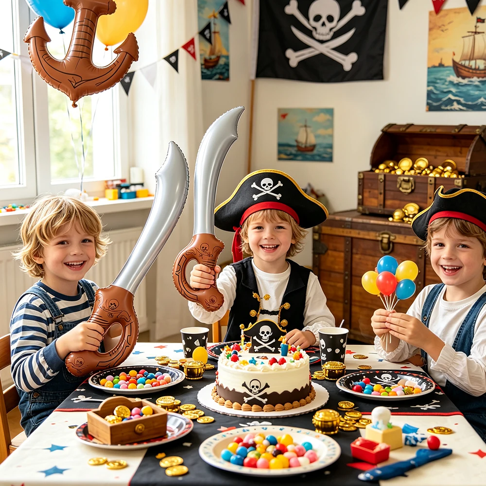6pcs/12pcs PVC Inflatable Pirate Sword Toy, Kids Cosplay Costume Prop for Birthday Party Halloween Themed Party Decor