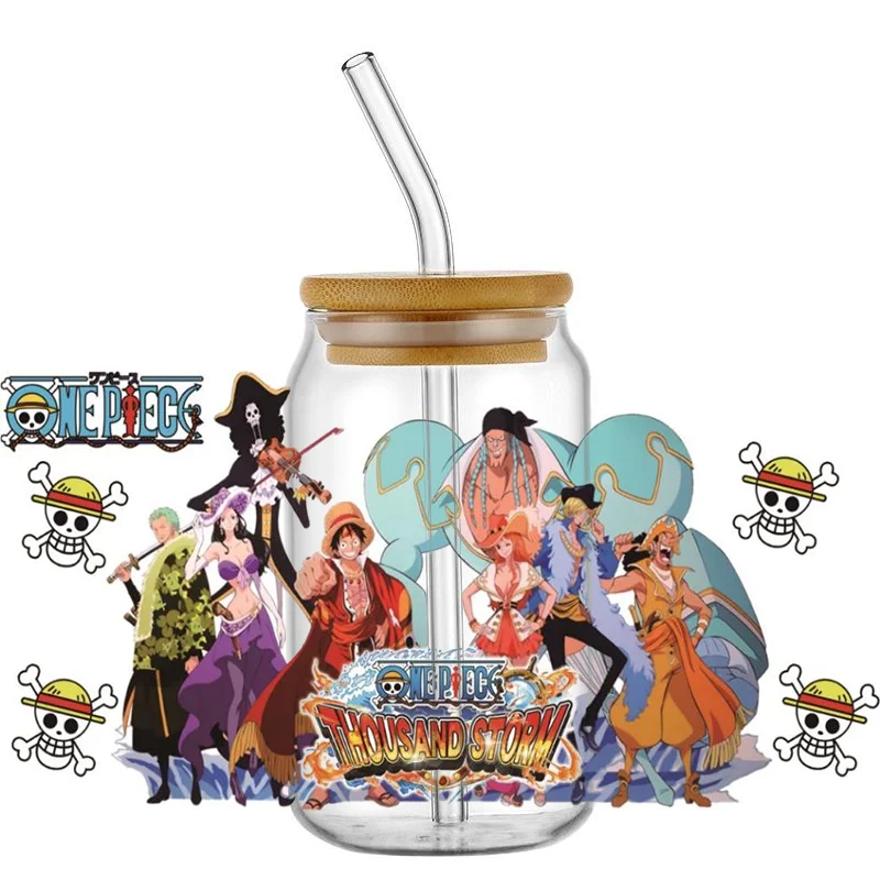 Miniso Japanese animation one piece design UV DTF Sticker For 16OZ Libbey Glass Cup Wrap Transfer Sticker Custom Labels DIY Logo